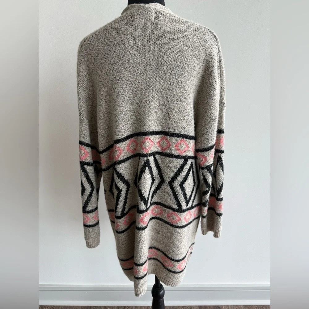 Beige and Pink Patterned Cardigan Sweater